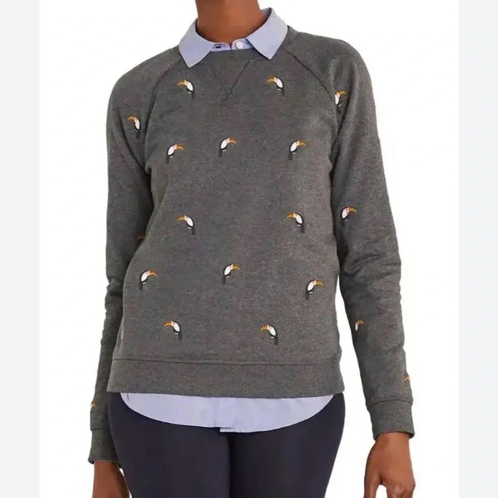 Boden Toucan Embroidered Stretch Cotton Sweatshirt Charcoal Marl Grey Novelty XL
